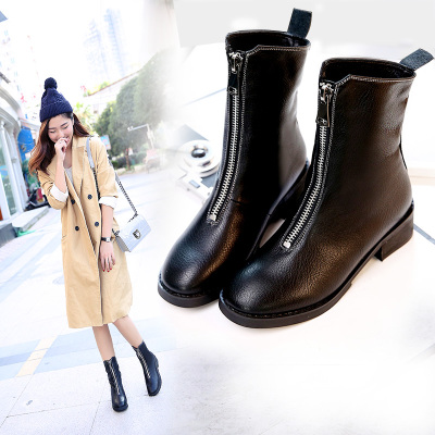 902新款2017新款春秋女靴前拉链短靴女学生中跟短靴女英伦风马丁靴女单靴定制