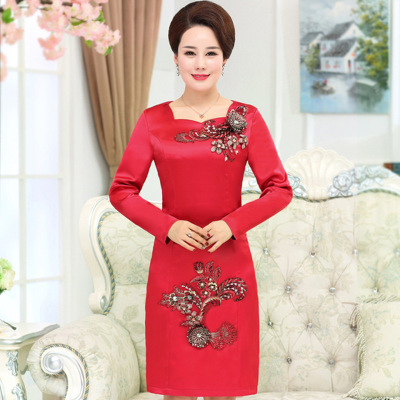 顺崇2018婚礼妈妈新款连衣裙长袖礼服时尚喜婆婆