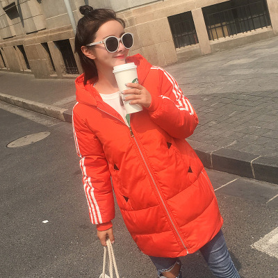 顺崇2017冬季羽绒棉衣女装新款中长款条纹学生上衣冬装棉袄外套