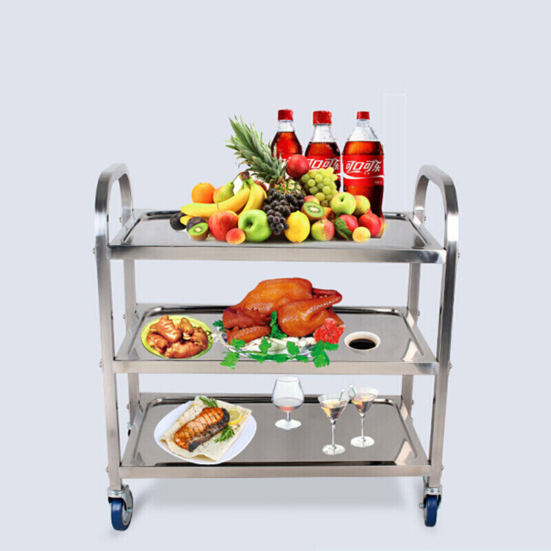 加厚无磁不锈钢三层餐车酒店手推收碗碟车餐厅移动送餐服务车