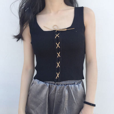 bw9新款夏装新款韩版修身针织系带吊带小背心百搭简约外穿短款上衣女定制