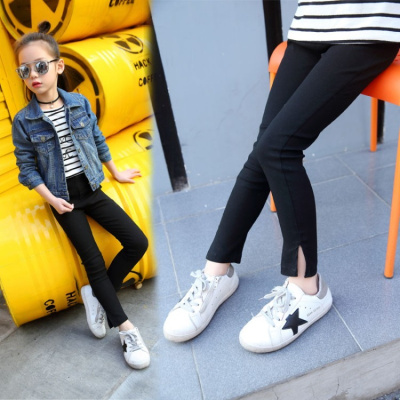 qma新款女童春秋季打底裤棉裤7中大童9弹力小脚裤11岁12女孩14修身长裤子定制