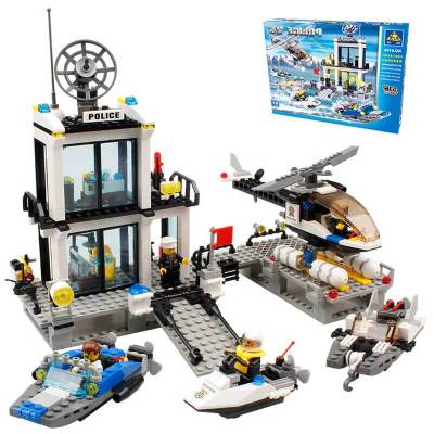 汇奇宝积木拼装玩具消防警察局益智拼插200块以上塑料小颗粒人仔男孩6-14岁生日礼物海上警察总局-536颗粒