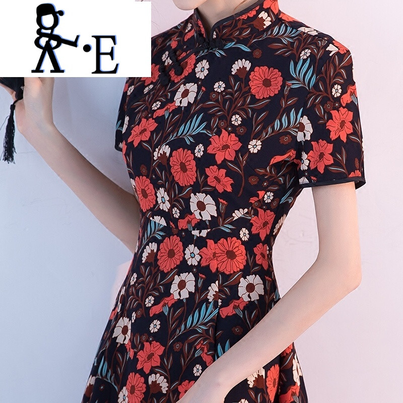 唯帝歌 新款旗袍春款2017新款时尚改良版a字短款少女学生文艺日常