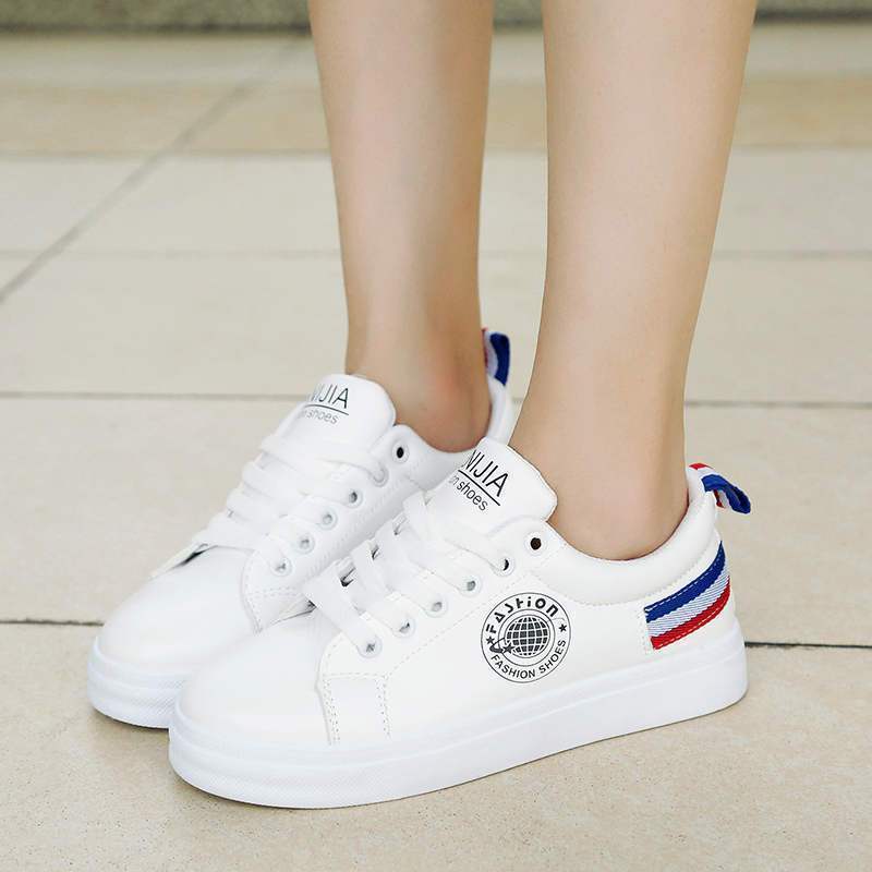 京城贝勒女鞋休闲鞋小白鞋女春秋季透气皮面韩版系带松糕板鞋学生平底