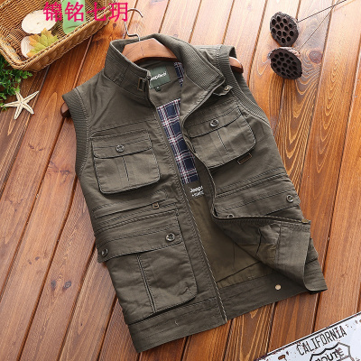 锦铭七玥2017新款男户外棉多袋马甲耐磨透气防风户外登山野营钓鱼马甲男