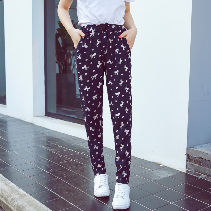 防蚊裤成人女夏人造棉女裤子哈伦九分薄绵绸长裤宽松大码显瘦高腰