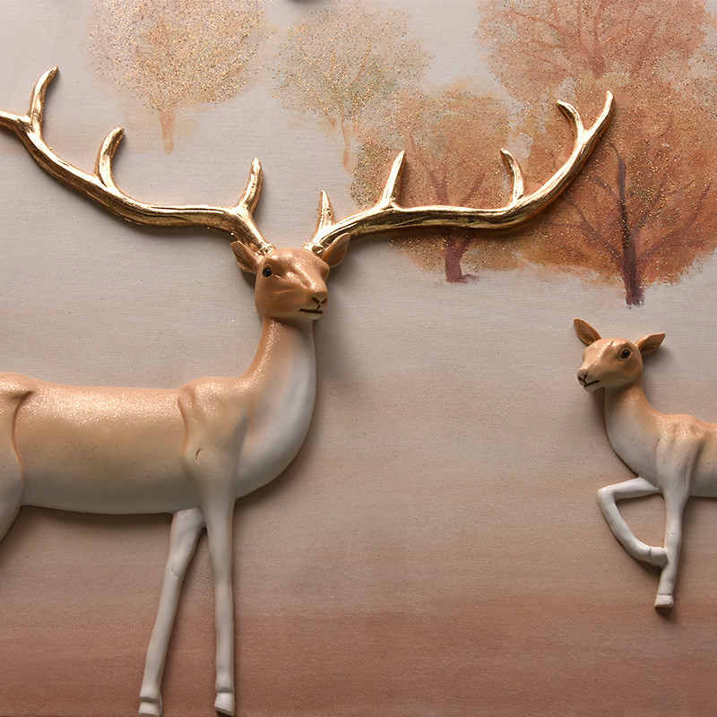 现代简约无框三联壁画客厅装饰画沙发背景墙立体浮雕画欧式鹿挂画