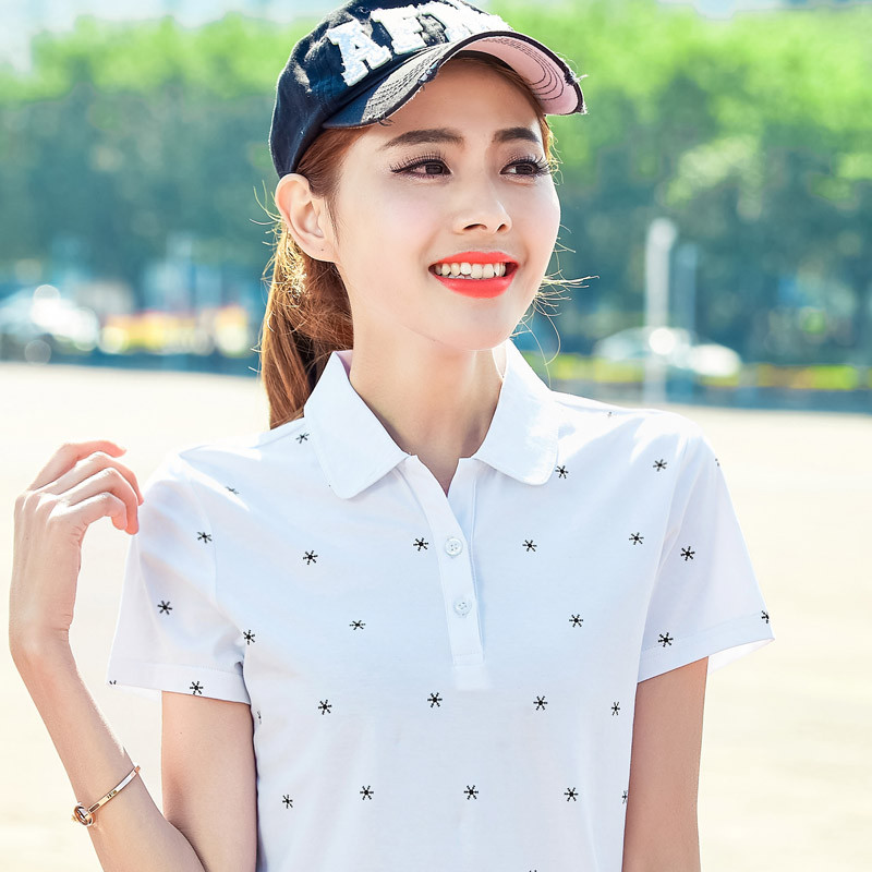2017夏装新款韩版翻领短袖t恤女纯棉大码运动上衣宽松polo衫女装