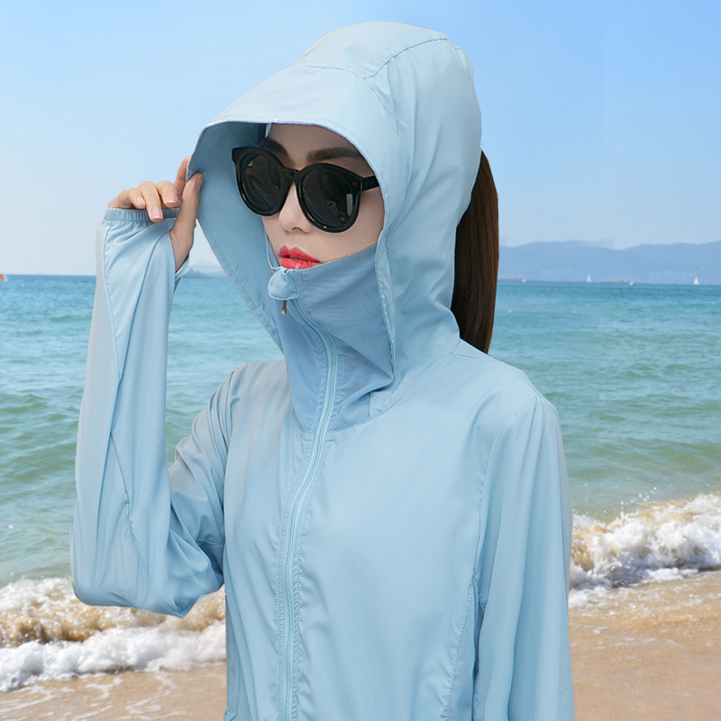 qmfs新款2017夏季新款防晒衣女装中长款超薄长袖防晒衫大码户外沙滩服