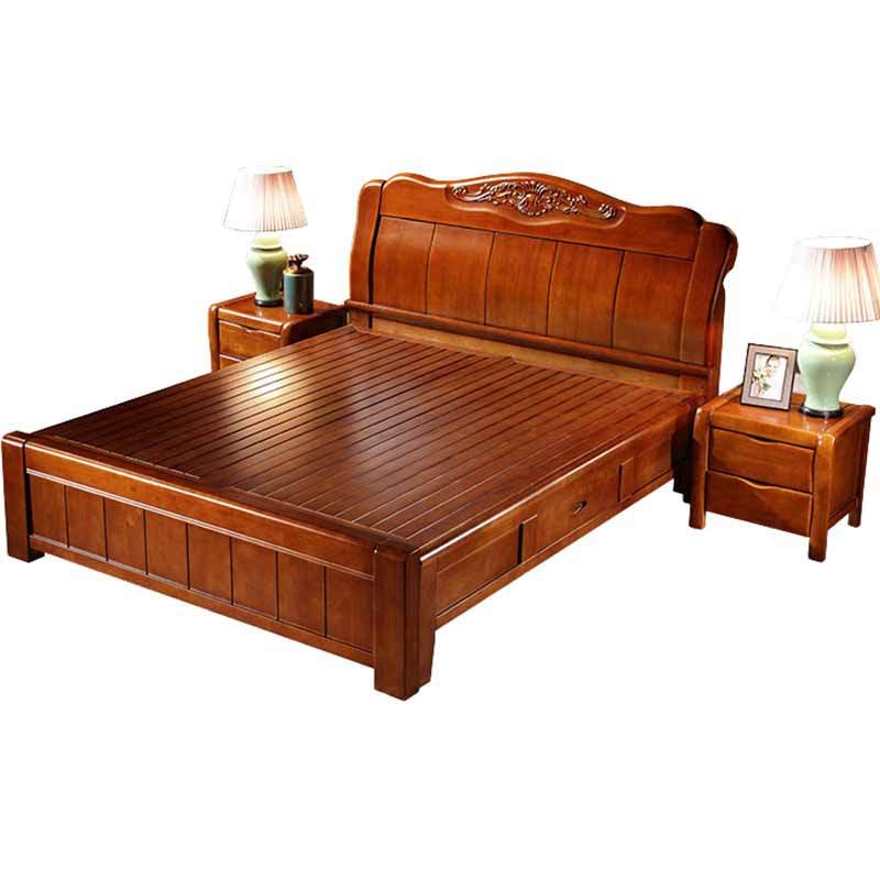 赢派实木床1815米中式简约支架床木质双人床气动高箱储物卧室家具