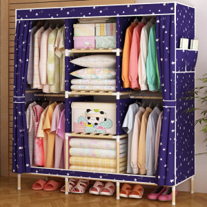 家时光 简易布衣柜实木收纳衣橱牛津布非金属衣柜简约现代经济型布艺组装柜子