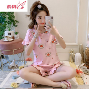 ins宽松睡衣女夏季短袖薄款两件套装可爱韩版甜美学生服 费琳