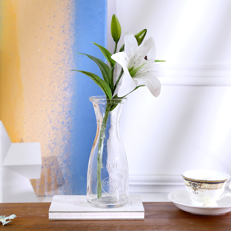 玻璃小花瓶彩色花插餐桌台面文艺花瓶简约仿真花百合樱花花瓶摆件