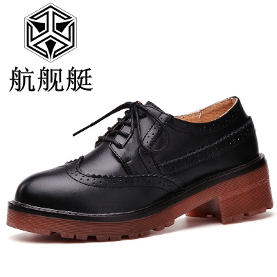 2017秋季新款百搭漆皮英伦学院风布洛克女鞋厚底粗跟单鞋小皮鞋