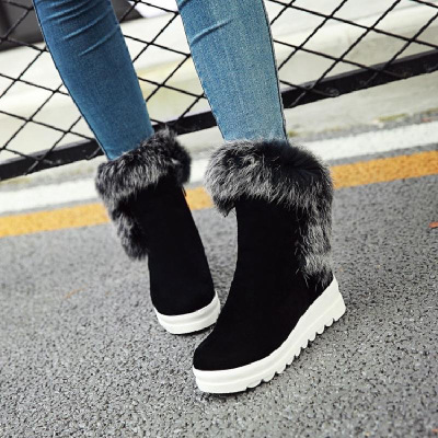 毛毛靴绒面冬季女鞋棉鞋加绒保暖雪地靴女短筒短靴女内增高厚底