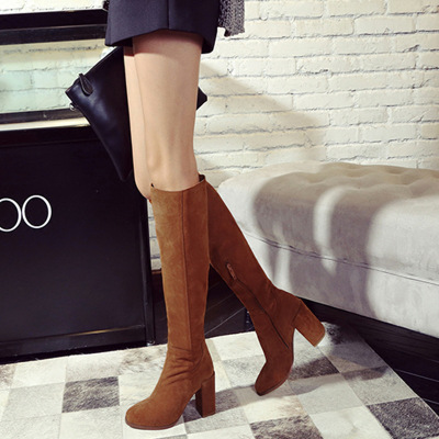 高跟粗跟长靴女春秋单靴冬靴绒磨砂全过膝靴高筒中长筒靴