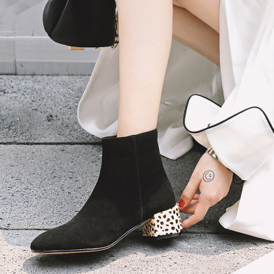 短靴女春秋单靴方头粗跟高跟短筒日常马丁靴女磨砂女靴子