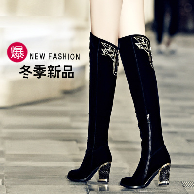 秋季新款过膝长靴高跟高筒春秋单靴粗跟长筒冬季长款靴子女靴