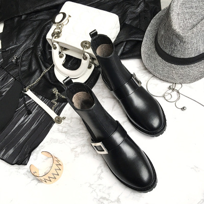 春秋季切尔西短靴女平底马丁靴女英伦圆头平跟拉链及裸及踝靴