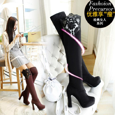 长筒靴弹力布过膝靴高跟长靴秋冬季靴子女士大码靴潮欧美时尚