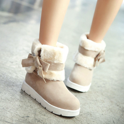 冬新款休闲雪地靴时尚防滑蝴蝶结甜美学生女鞋子韩版百搭磨砂短靴