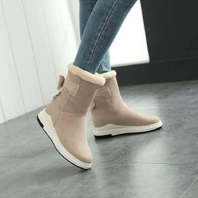 冬季女鞋加绒加厚防滑厚底内增高短靴新款绒面平底雪地靴短筒