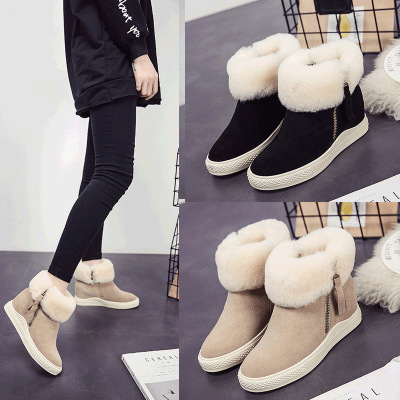 雪地靴女秋冬新款韩版百搭羊皮毛一体翻毛加绒保暖内增高短靴