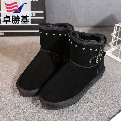 女士鞋平底雪地靴女冬季新款百搭保暖女鞋学生韩版短筒女靴子棉短靴