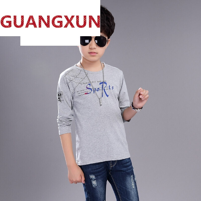 Guangxun秋衣外穿男童长袖T恤儿童黑色秋装打