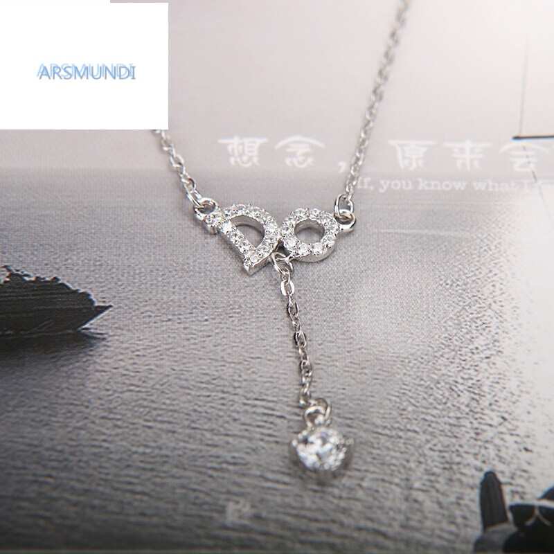 arsmundis925银英文字母我愿意微镶钻女锁骨链短项链情人节生日礼物送