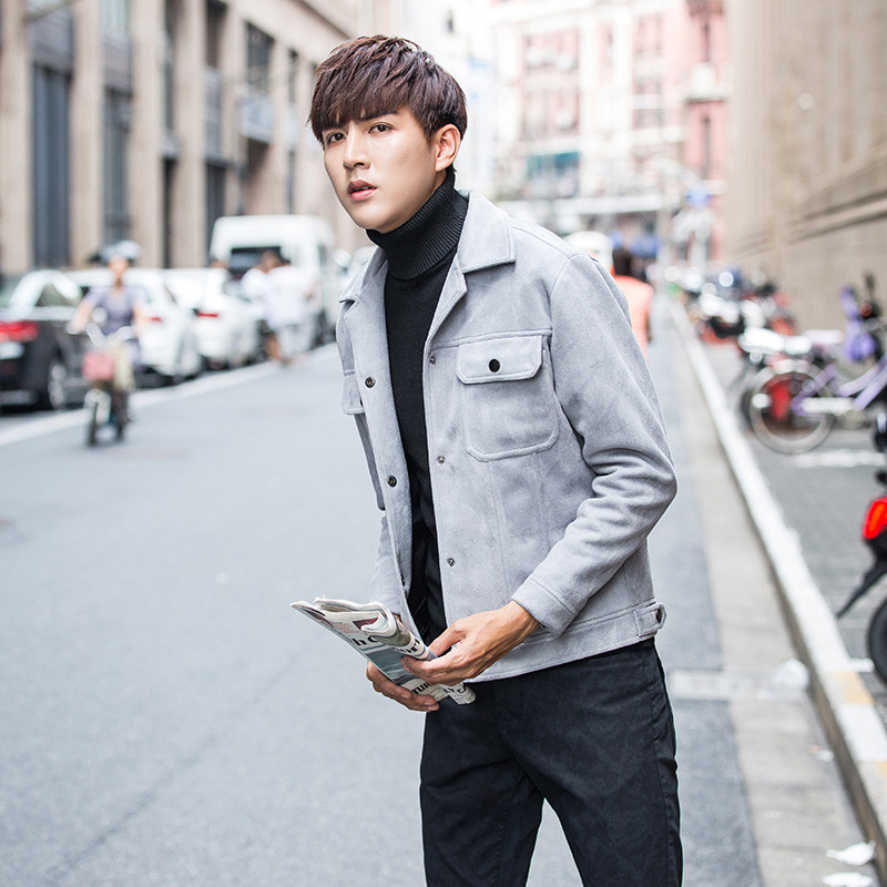 2017秋季男装时尚街头休闲修身翻领夹克男士韩版潮流外套男青年