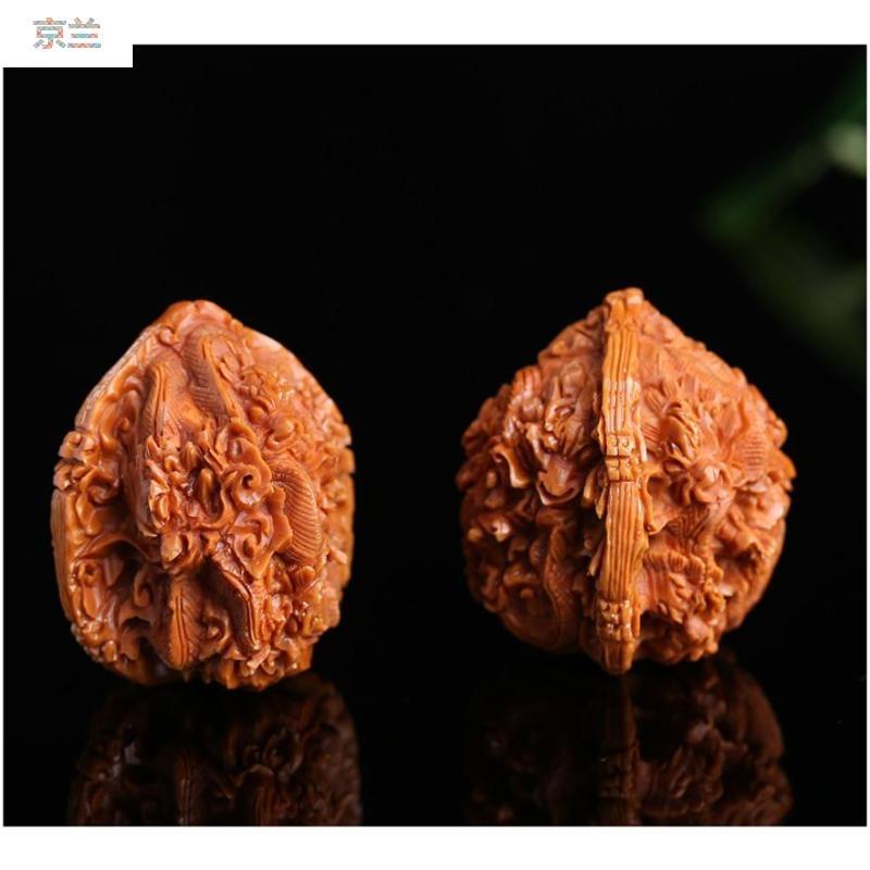 jinglan 京兰天然文玩核桃手把件纯手工精刻九龙戏珠野生核桃狮子头男