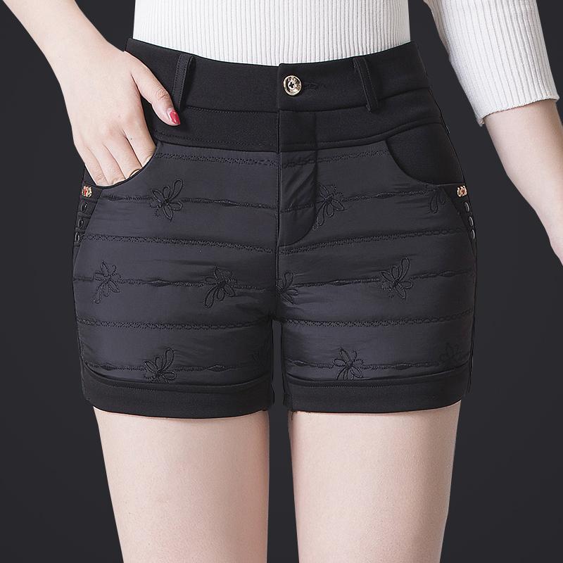 冬天夹加绒棉短裤女冬款外穿加厚高腰显瘦修身松紧弹力百搭靴裤潮