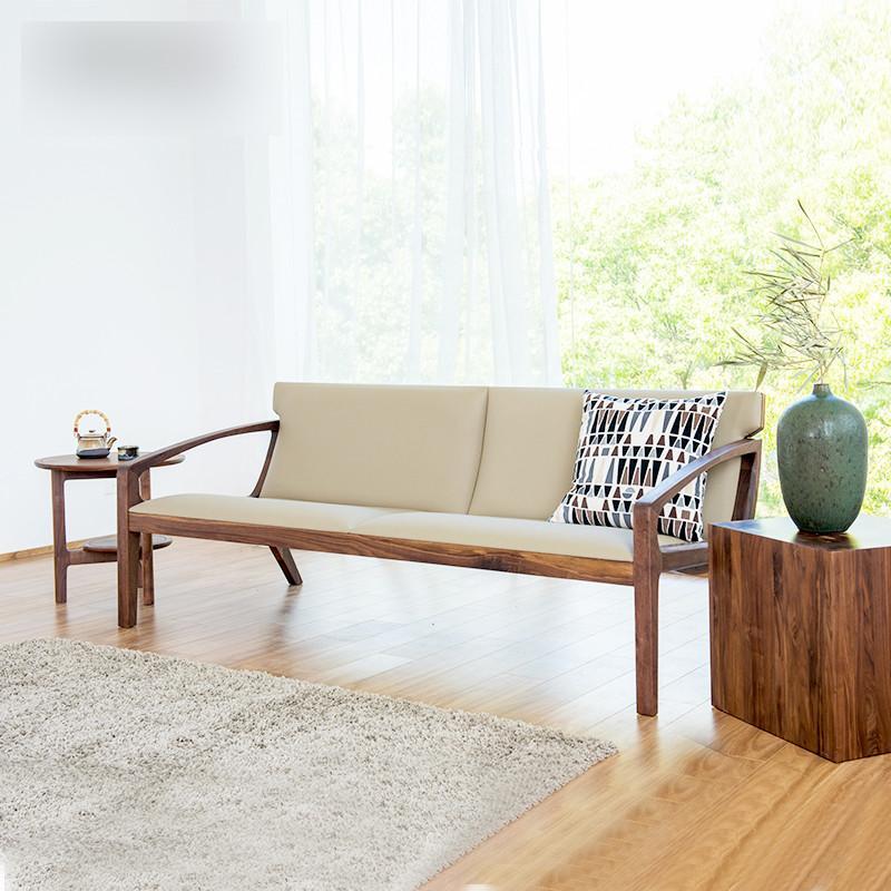 爵尼 实木组合白橡皮沙发双人三人小户型客厅家具北欧日式黑胡桃木