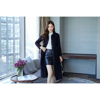 冬季女新款OL职业外套长款焦糖色双面呢毛呢外套全羊毛大衣