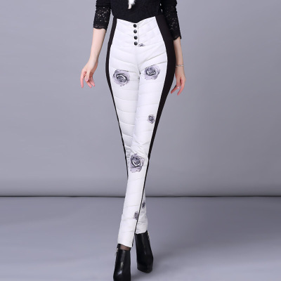 冬季新款高腰双面加厚外穿羽绒裤女修身显瘦小脚裤子