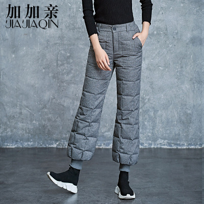 欧洲站英伦风羽绒裤女士外穿高腰加厚鸭绒灯笼裤保暖羽绒棉裤