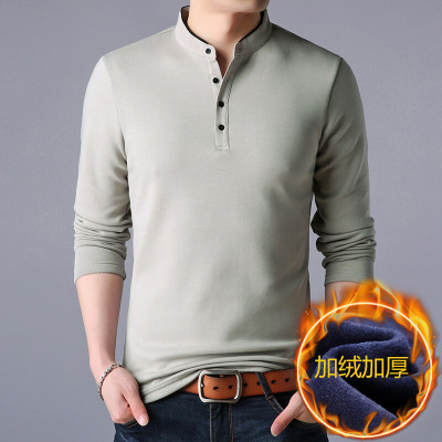 17冬装新款男式立领长袖加厚打底衫青年潮流加绒保暖男士T恤男装