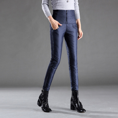 羽绒裤女外穿高腰加厚双面款显瘦修身时尚棉裤冬休闲羽绒长