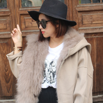 手工定制羊毛羊绒双面呢廓形大衣狐狸毛内胆可拆卸皮草外套女