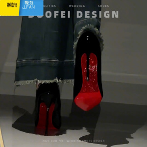 聚范水钻红底高跟鞋女细跟2024新款绝美性感婚鞋黑色漆皮尖头单鞋