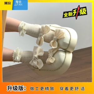 聚范蝴蝶结松糕厚底小皮鞋女2024新款夏季配裙子增高法式JK玛丽珍单鞋
