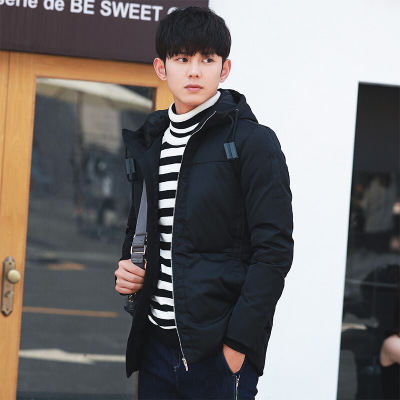 羽绒服男2017冬季男士轻薄羽绒服男修身款韩版短款加厚连帽冬装外套青年黑色