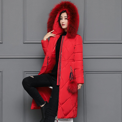 2017冬季韩版新款大码时尚气质长袖加绒加厚修身显瘦长款羽绒服