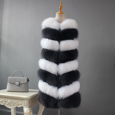 撞色狐狸毛皮草马甲背心外套新款2017秋冬装中长款拼色毛马夹女装