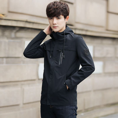 外套男秋季青年学生韩版修身连帽时尚潮流上衣个性百搭男士夹克