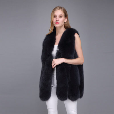 整皮狐狸毛马甲女2017秋冬新款大水滴外套中长款显瘦真毛皮草背心
