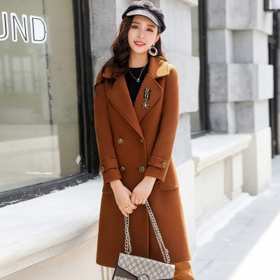 毛呢外套女2017冬装新款韩版双排扣中长款呢子大衣
