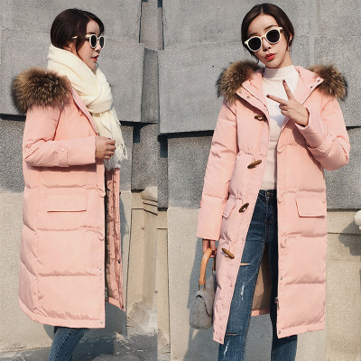 羽绒服女中长款2017新款时尚韩版连帽真毛领冬季学生外套